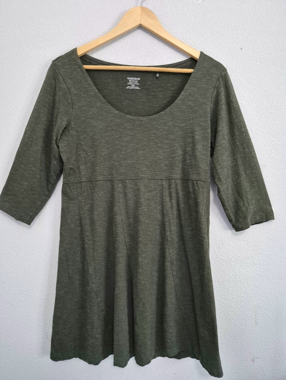 Toad & Co Scoop Neck Empire Waist A Line Mini Knit Dress Dark Green Small